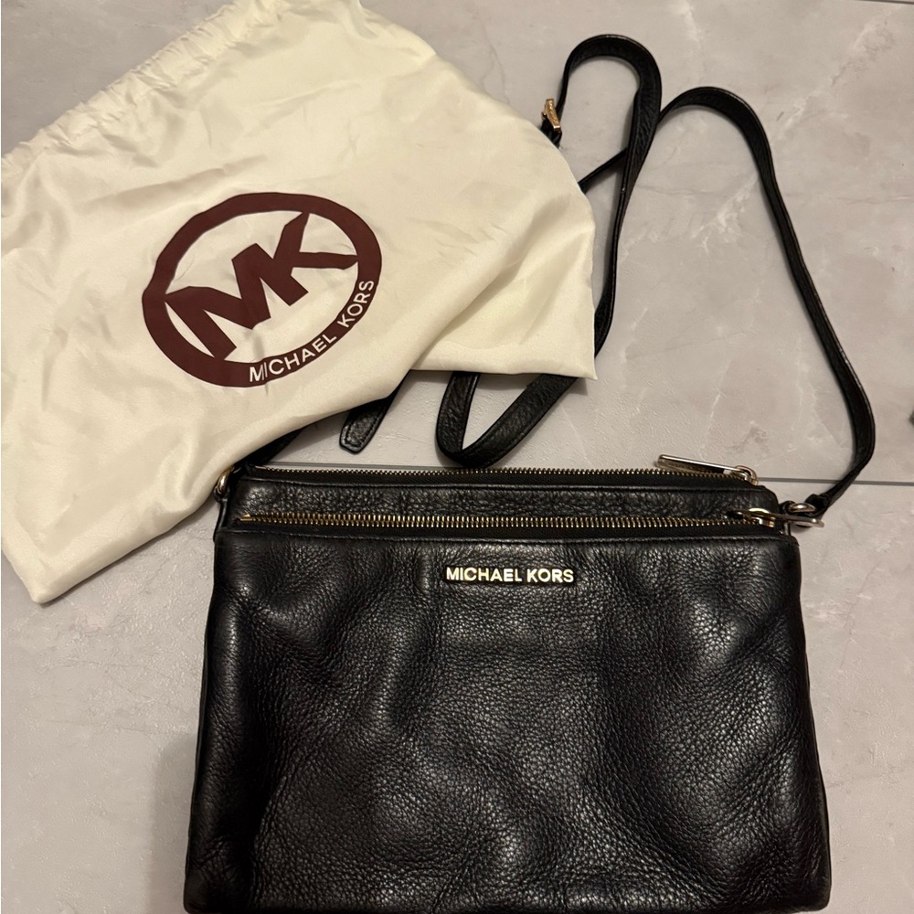 Michael Kors Black Leather Messenger Bag